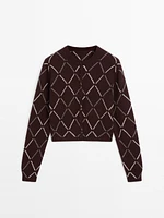 Wool blend argyle knit cardigan