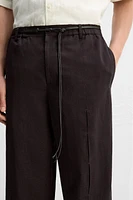 PANTALON EN COTON ET LIN À PLIS