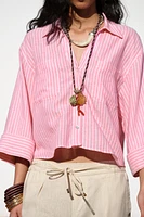 CHEMISE COURTE À RAYURES AVEC LIN