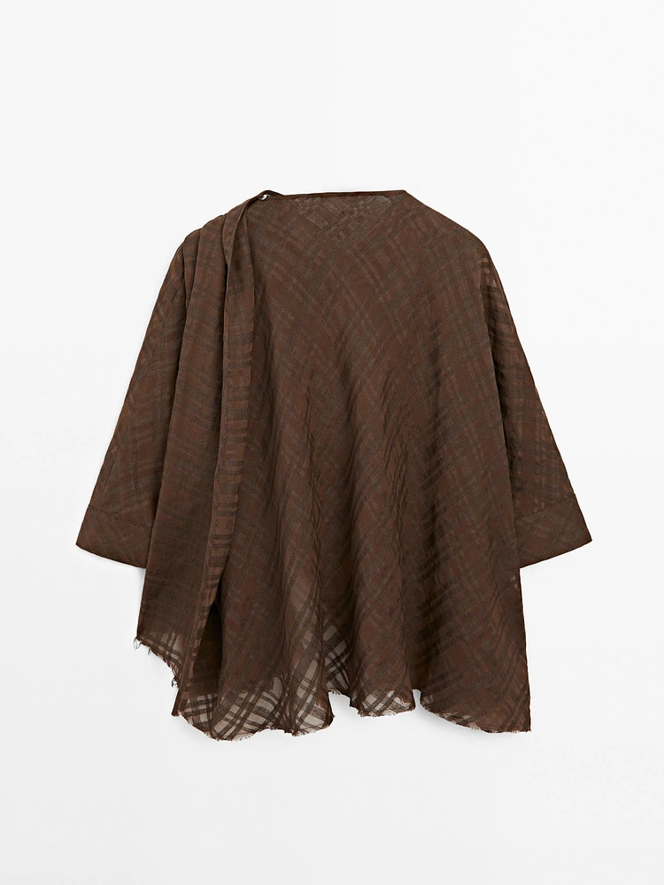 Check linen blend cape