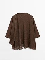 Check linen blend cape