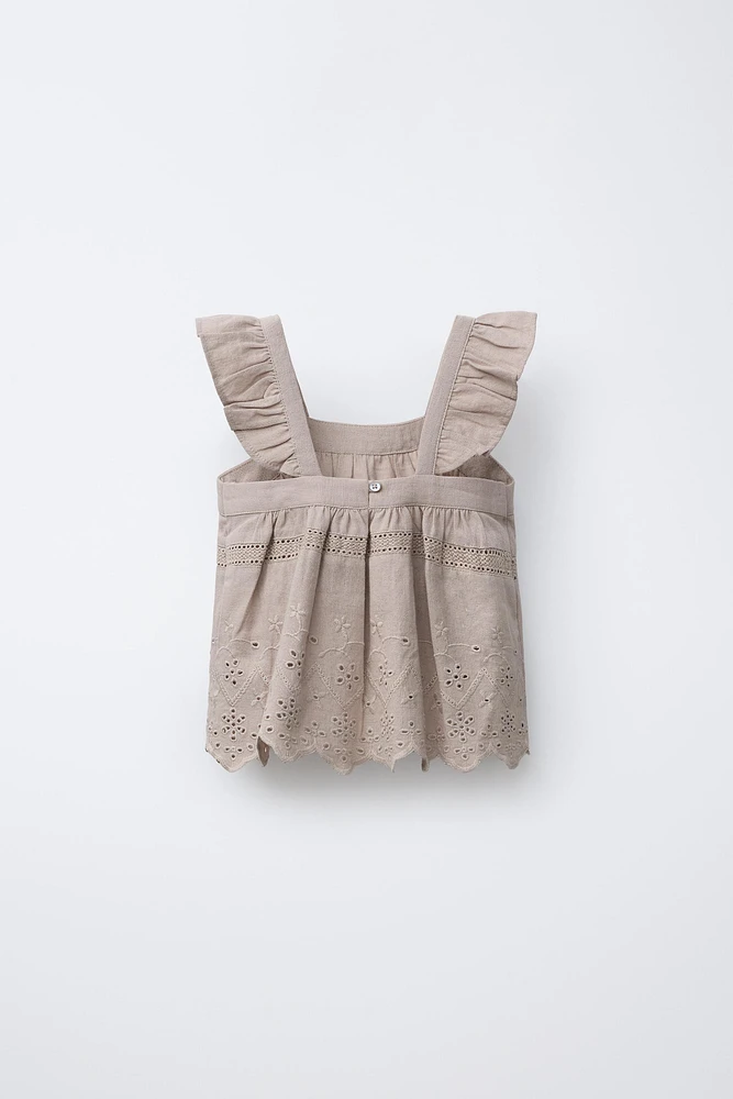 TOP BRODÉ COTON LIN