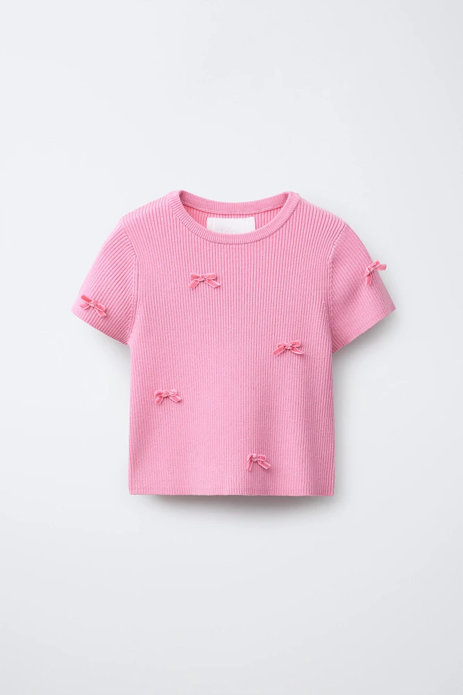RIBBED BOW T-SHIRT