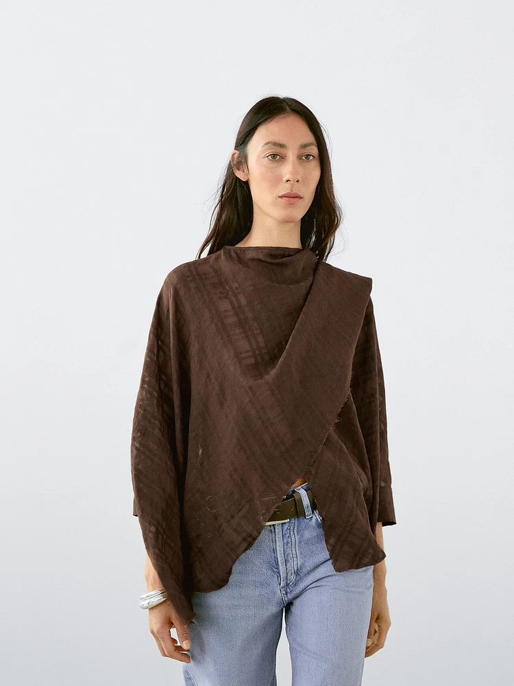 Check linen blend cape
