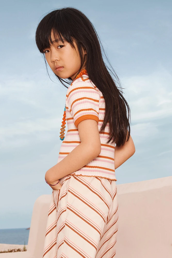 LIMITED EDITION STRIPED COTTON LINEN MIDI SKIRT