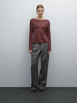 Pull en maille ajourée de lin mélangé