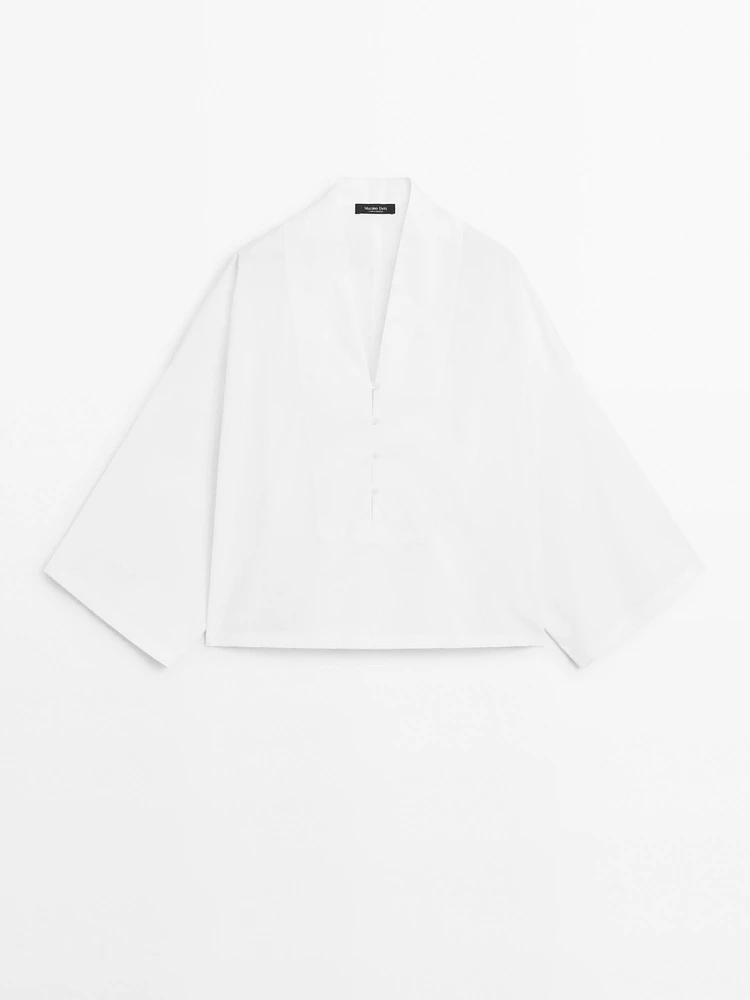 Chemisier plastron boutonné 100 % coton