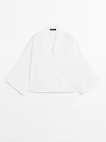Chemisier plastron boutonné 100 % coton