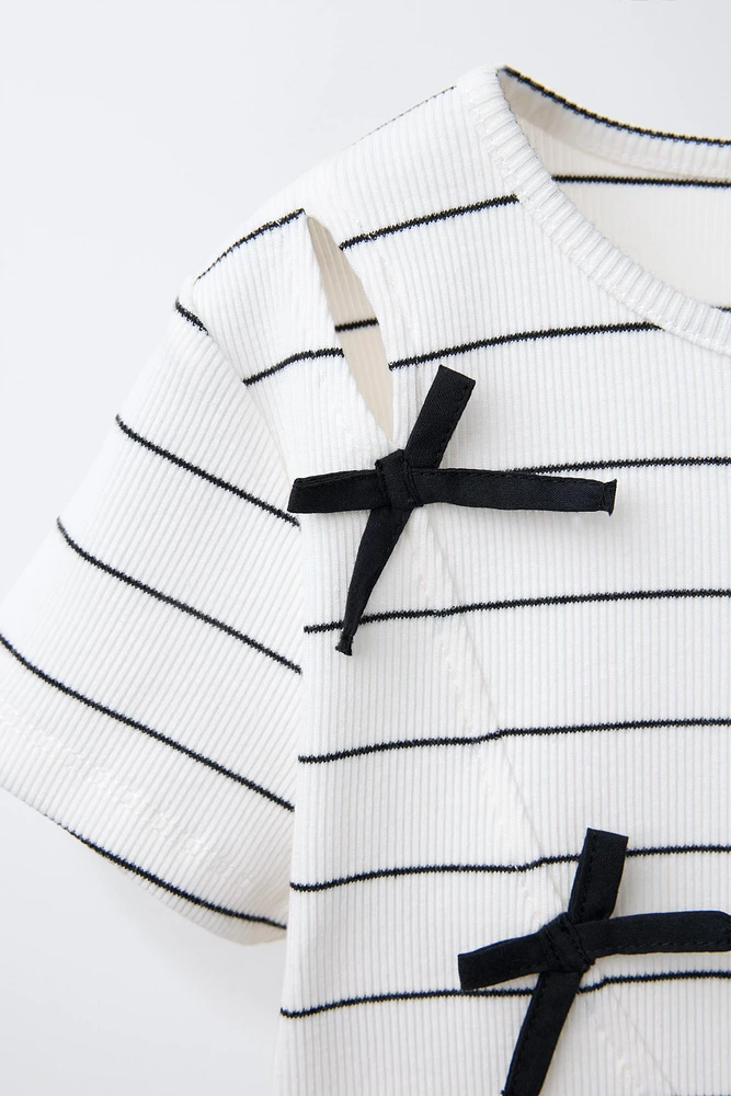 RIBBED STRIPED TOP WITH BOWS