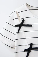 RIBBED STRIPED TOP WITH BOWS