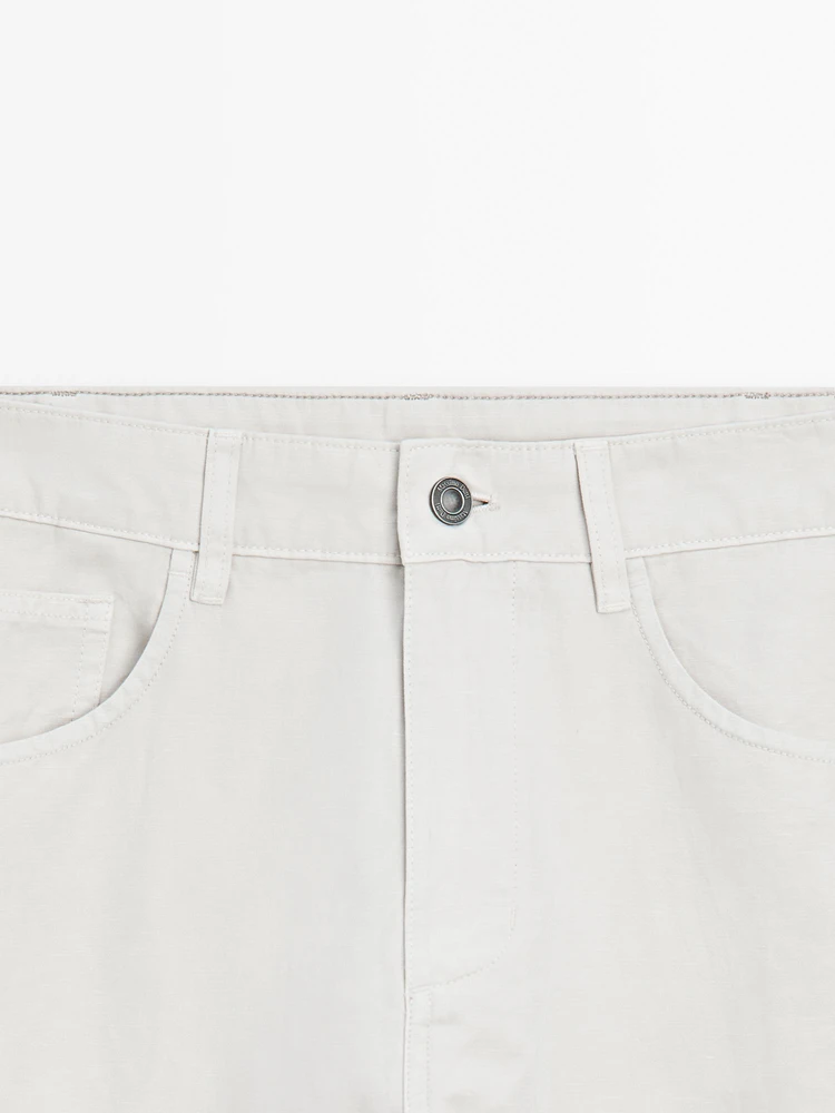 Lightweight relaxed fit denim-effect trousers