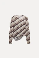 DRAPED PLAID TULLE TOP