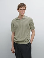 Ribbed knit polo collar sweater