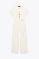 CREPE LONG JUMPSUIT WITH WAIST BUCKLE
