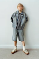 WASHED-EFFECT DENIM LONG SHORTS