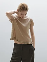 100% linen T-shirt with ruffled hem