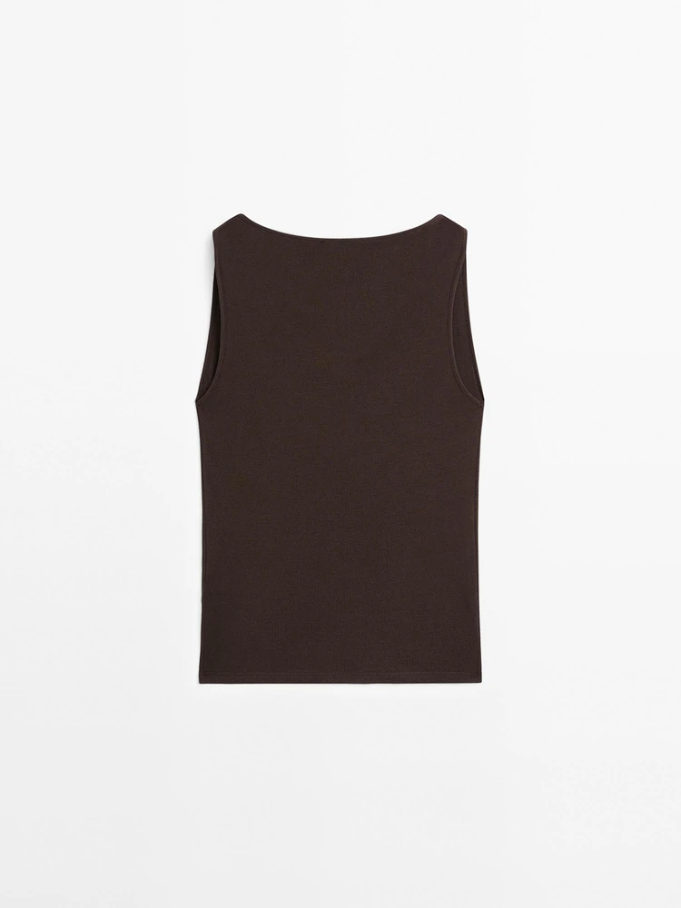 Top encolure drapée 100 % coton