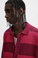 STRIPED OPEN KNIT SHIRT