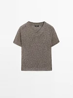 Knit sweater with fabric detail