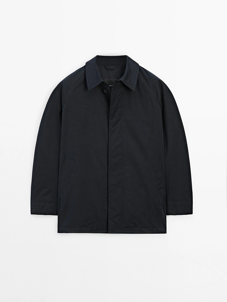 Short cotton blend trench coat