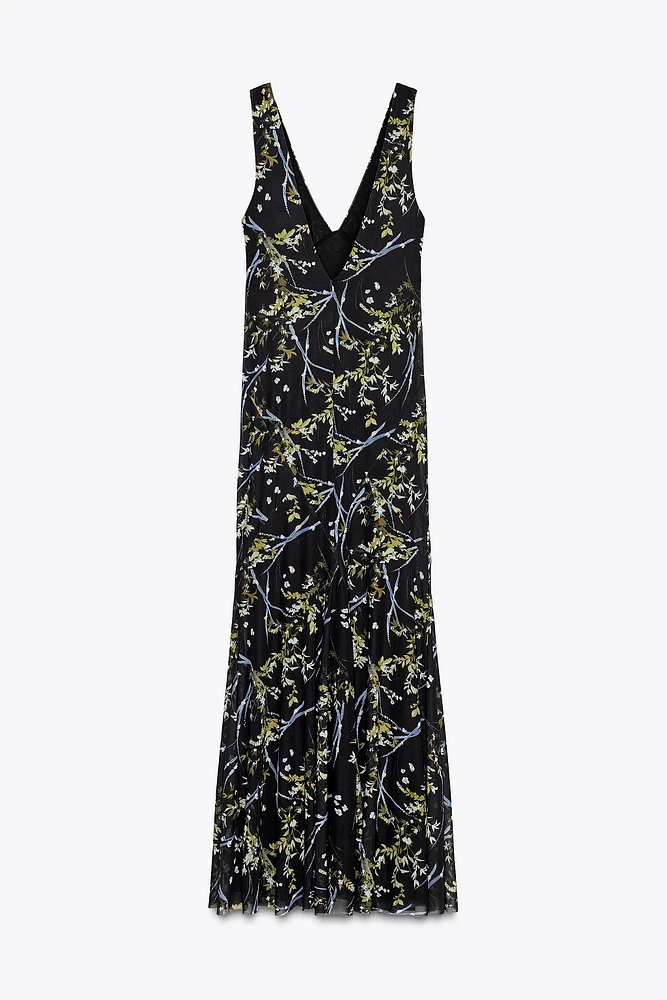 LONG FLORAL TULLE DRESS