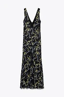 LONG FLORAL TULLE DRESS