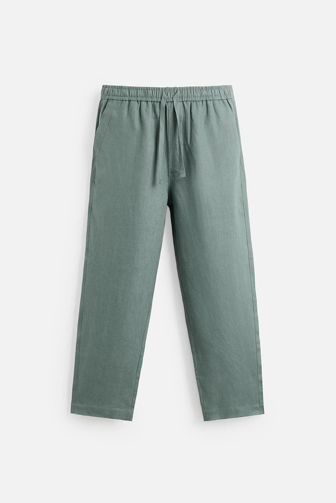 100% LINEN REGULAR FIT PANTS