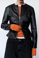 FAUX LEATHER PEPLUM JACKET