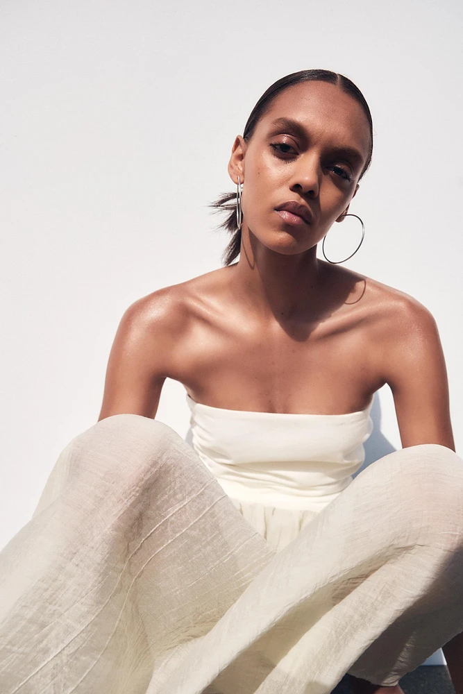 COMBINATION STRAPLESS MIDI DRESS