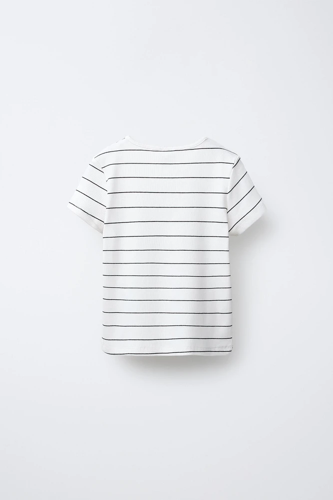 RIBBED STRIPED TOP WITH BOWS