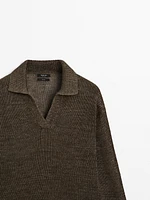 100% linen knit polo collar sweater