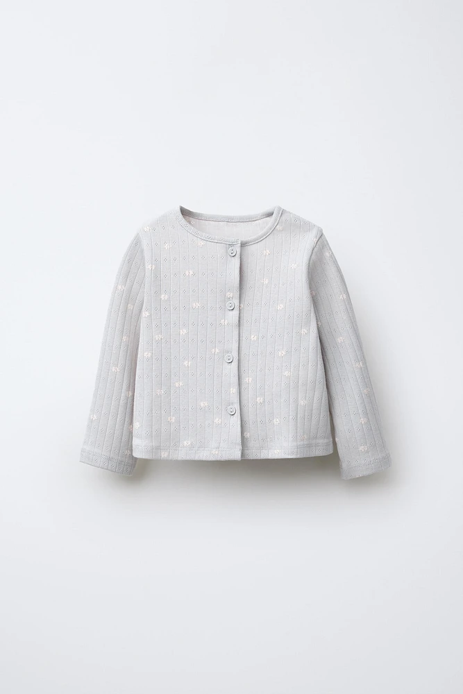 POINTELLE PRINT BODYSUIT AND JACKET SET