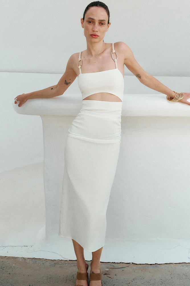 CUT OUT DRAPED MIDI DRESS
