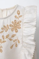EMBROIDERED FLORAL LINEN BLEND TOP