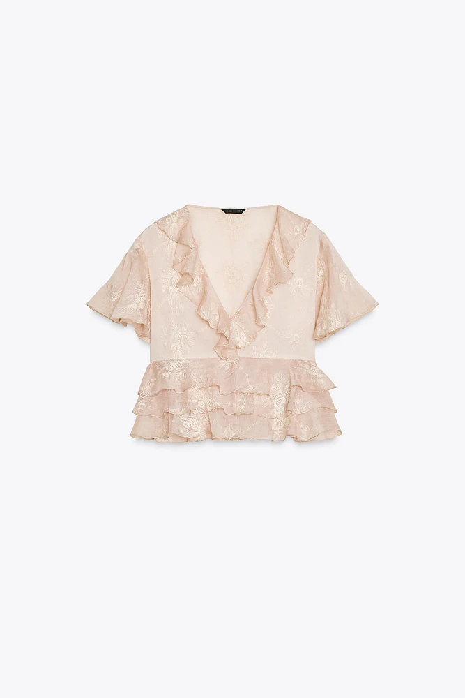 EMBROIDERED RUFFLED TOP