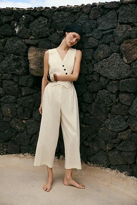 LONG LINEN VEST JUMPSUIT