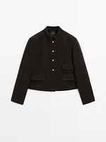 Short jacket with rhinestone buttons