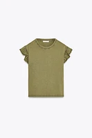 WASHED EFFECT RUFFLE T-SHIRT