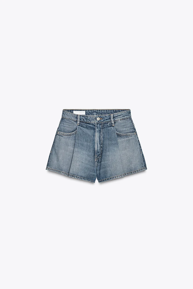 TRF PLEATED DENIM SHORTS