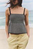 STRIPED KNIT PEPLUM TOP