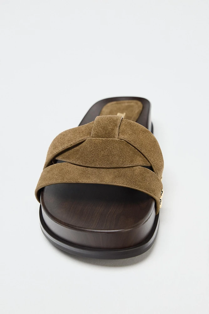 LEATHER PLATFORM SLIDES