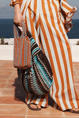 LIMITED EDITION STRIPED WOVEN MAXI BUCKET BAG