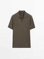 Polo en maille de lin mélangé à col V