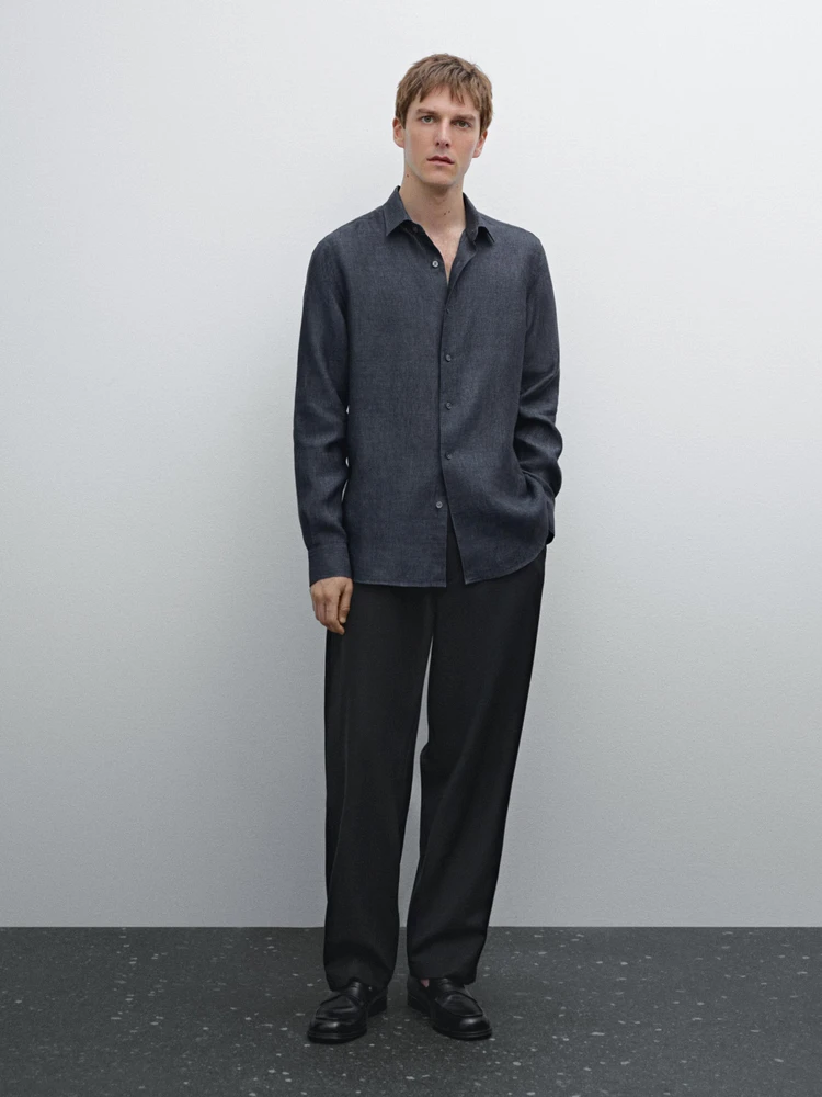 Slim fit faded 100% linen shirt