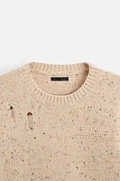 HEATHERED RIPPED EFFECT SWEATER