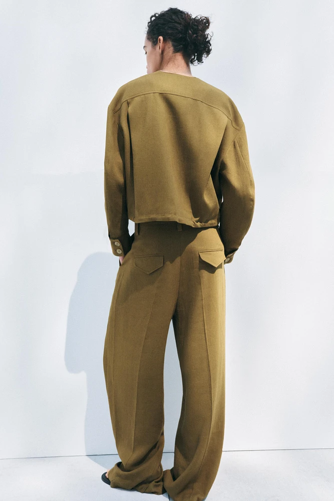PANTALON À PINCES EN MÉLANGE DE LIN COLLECTION ZW