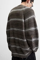 DISTRESSED STRIPED CARDIGAN