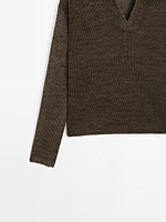 100% linen knit polo collar sweater