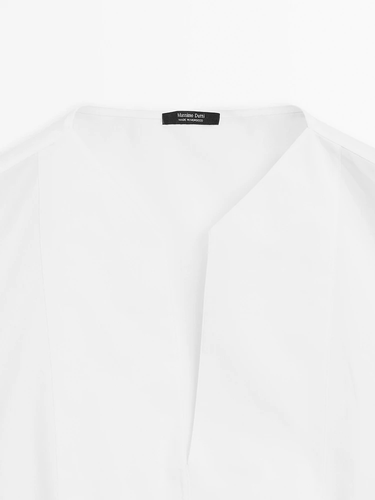 Poplin cotton blouse with elasticated detail