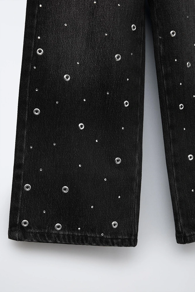 STUDDED WIDE LEG JEANS